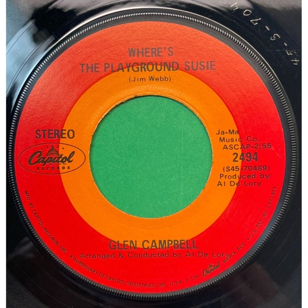 Glen Campbell Where's the Playground Susie / Arkansas 45 Country Capitol 2494 VG